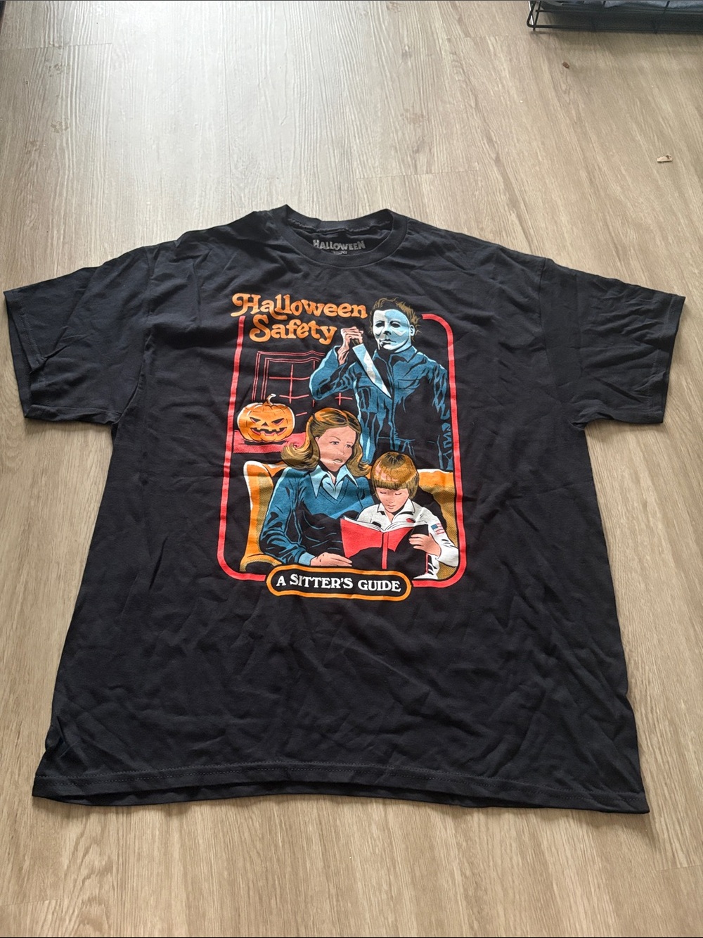 Kids Halloween Safety Graphic Tee - Black with Orange & Blue Artwork